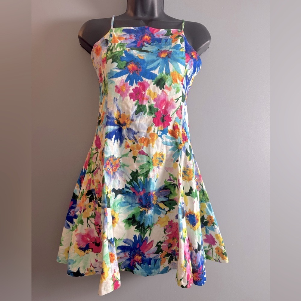 Polo Ralph Lauren Girls Sz 14 Spaghetti‎ Strap Floral Dress Blue Label Colorful!